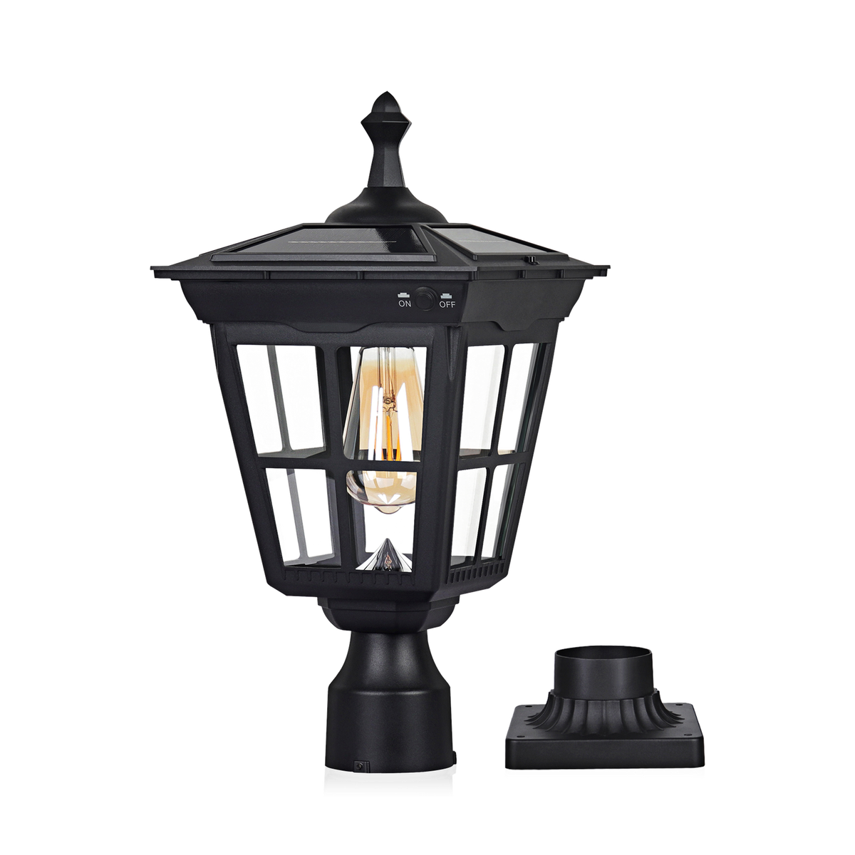 Kemeco 2026-ST4311BQ black solar post light with clear glass and transparent background