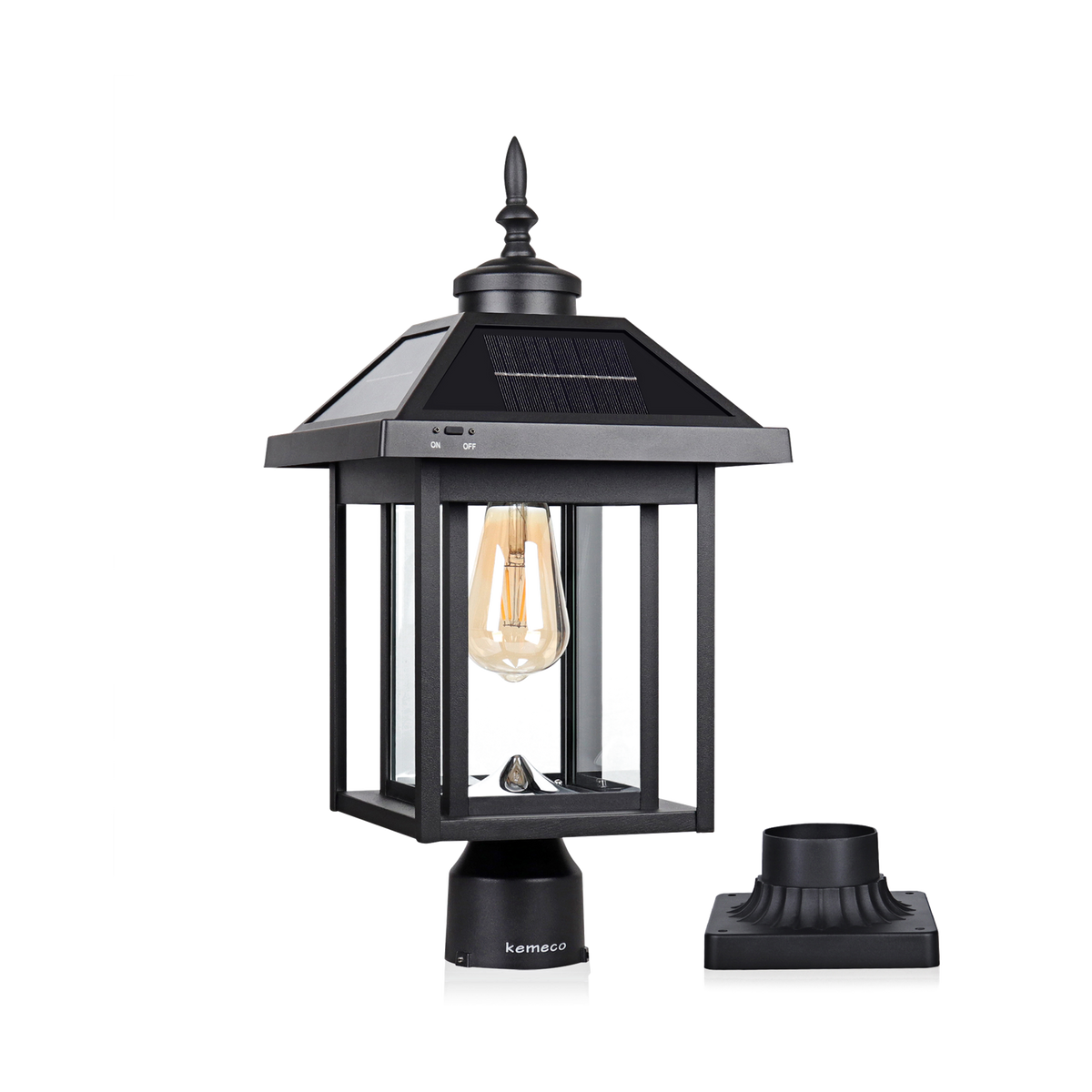 Kemeco K-2410-L premium black solar post light with transparent background
