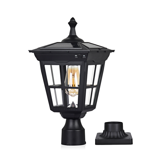 Kemeco 2026-ST4311BQ black solar post light with clear glass and transparent background