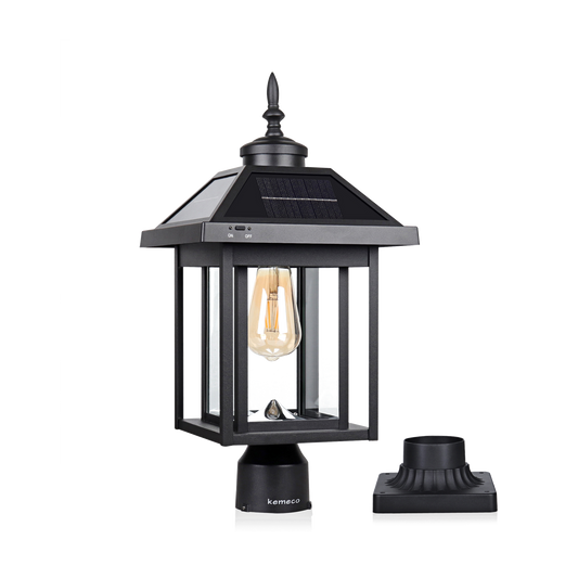 Kemeco K-2410-L premium black solar post light with transparent background