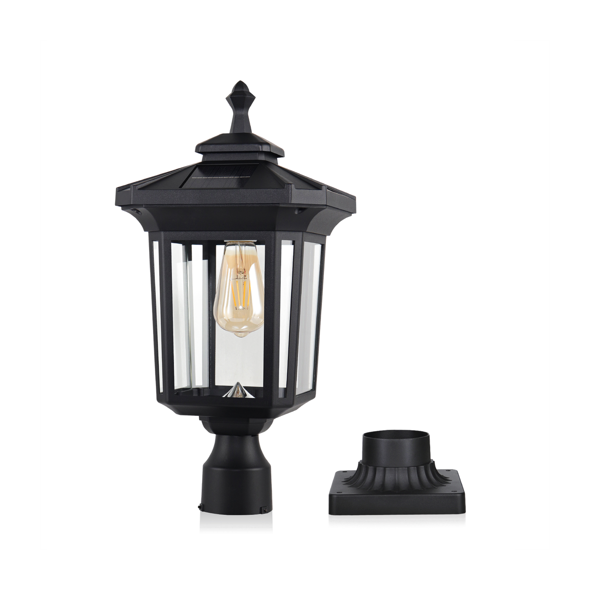 Kemeco ST4346Q-2025 large black solar post light with transparent background
